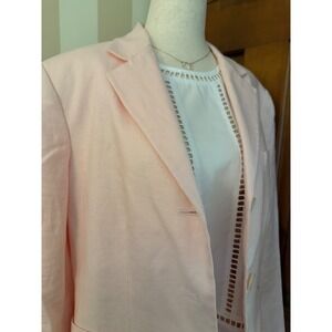 Chaps 100% Linen Blazer Jacket Women 14 Blush Pink Three-Button Lined Resortwear